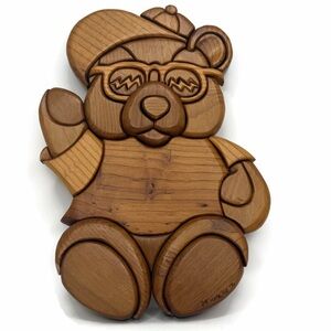 Vintage Handmade Wood Carved Teddy Bear Sunglasses